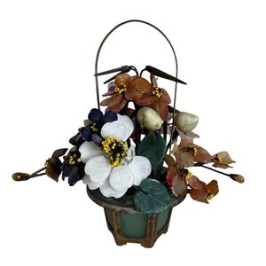 Vintage Potted Jade Gemstone Flower Basket Decor Bonsai 8.5” Amethyst Carnelian
